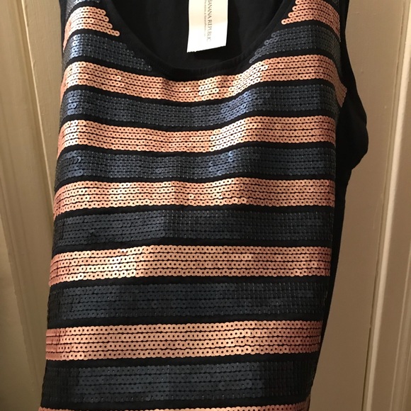 NWT navy w/ gold & blue sequin stripes tank top. - Picture 2 of 4